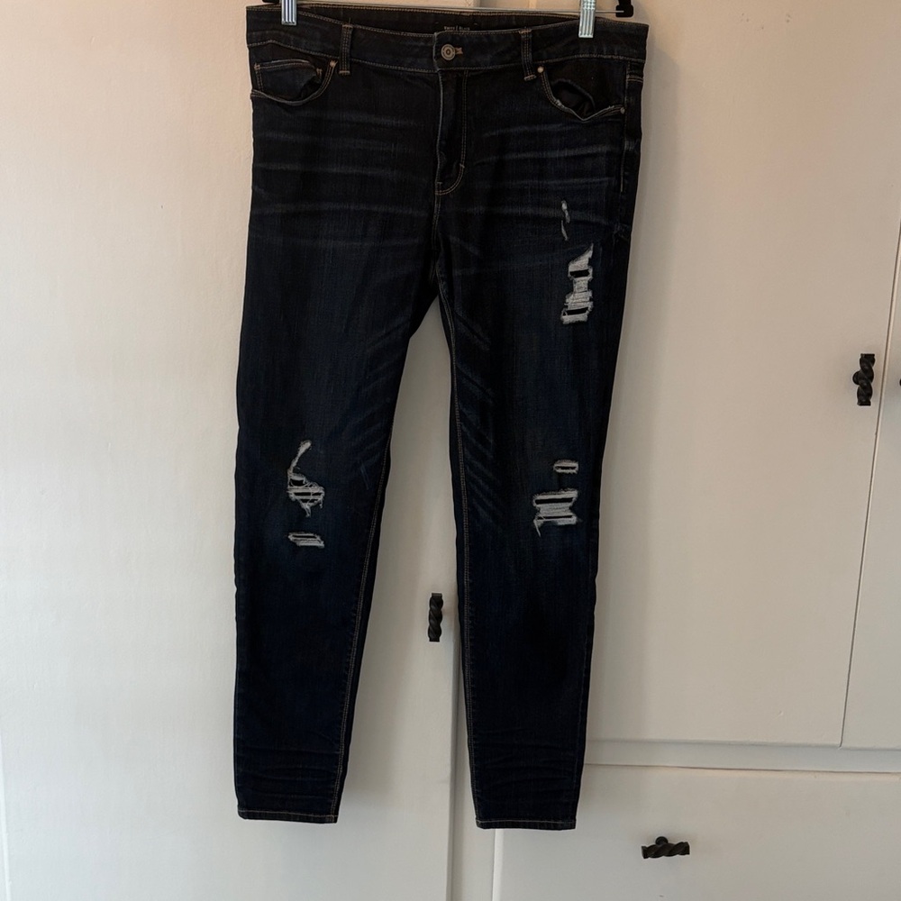 White House Black Market Dark Distressed Skinny Jeans